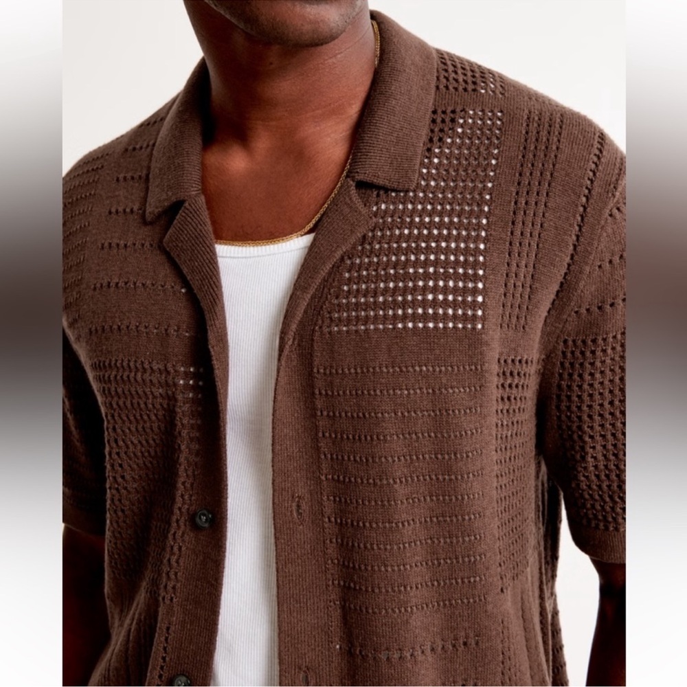 Abercrombie and fitch mens brown knit button up